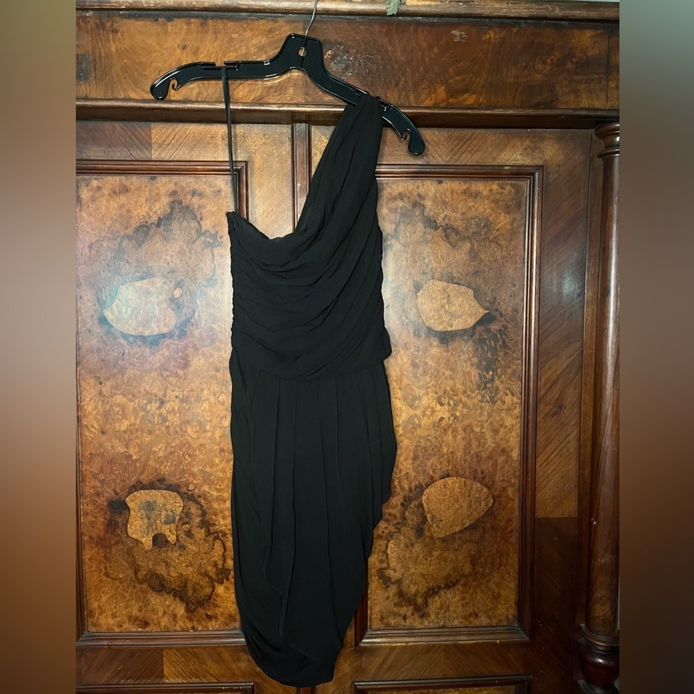 EUC Mara Hoffman- Black One-Shoulder Silk Dress. Size 0.